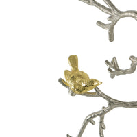 Branch Shape Aluminum Wall Decor with Gold Accented Four Birds, Silver