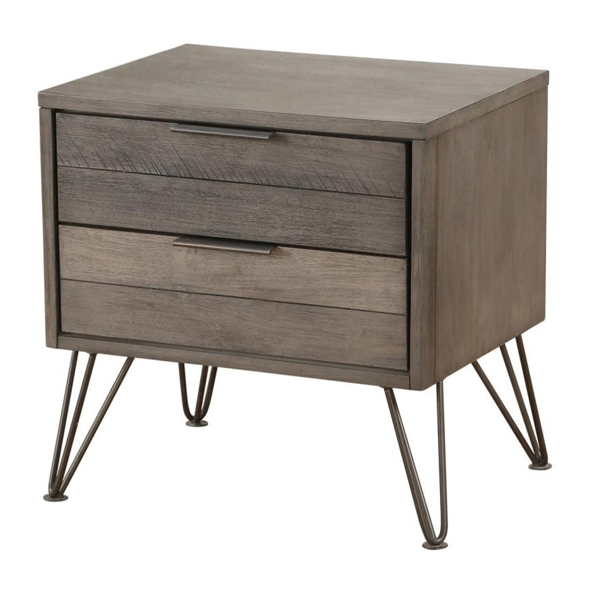 Contemporary Solid Wood Night Stand with Metal Hairpin Legs, Grey - BM188555