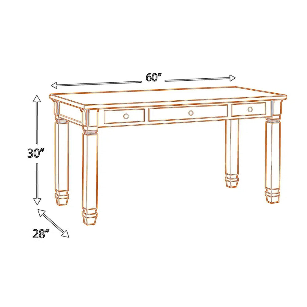 BM190085 - Three Drawer Wooden Desk with Plank Style Top, Brown and White