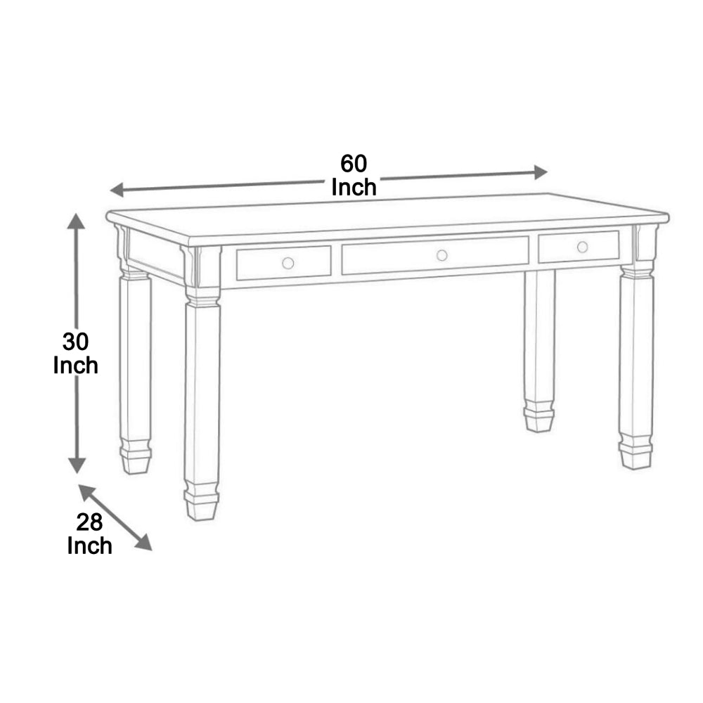 BM190085 - Three Drawer Wooden Desk with Plank Style Top, Brown and White