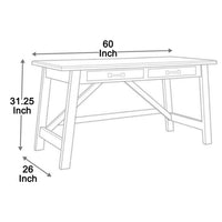 BM190086 - Two Drawers Wooden Desk with Cross Stretcher Brace Design, Large, Brown