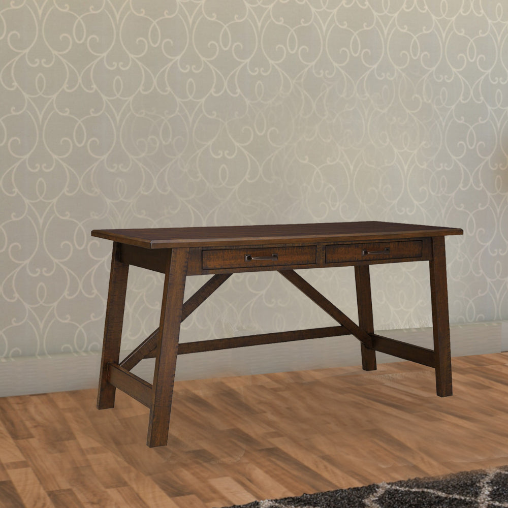 Benjara BM190086 - Two Drawers Wooden Desk with Cross