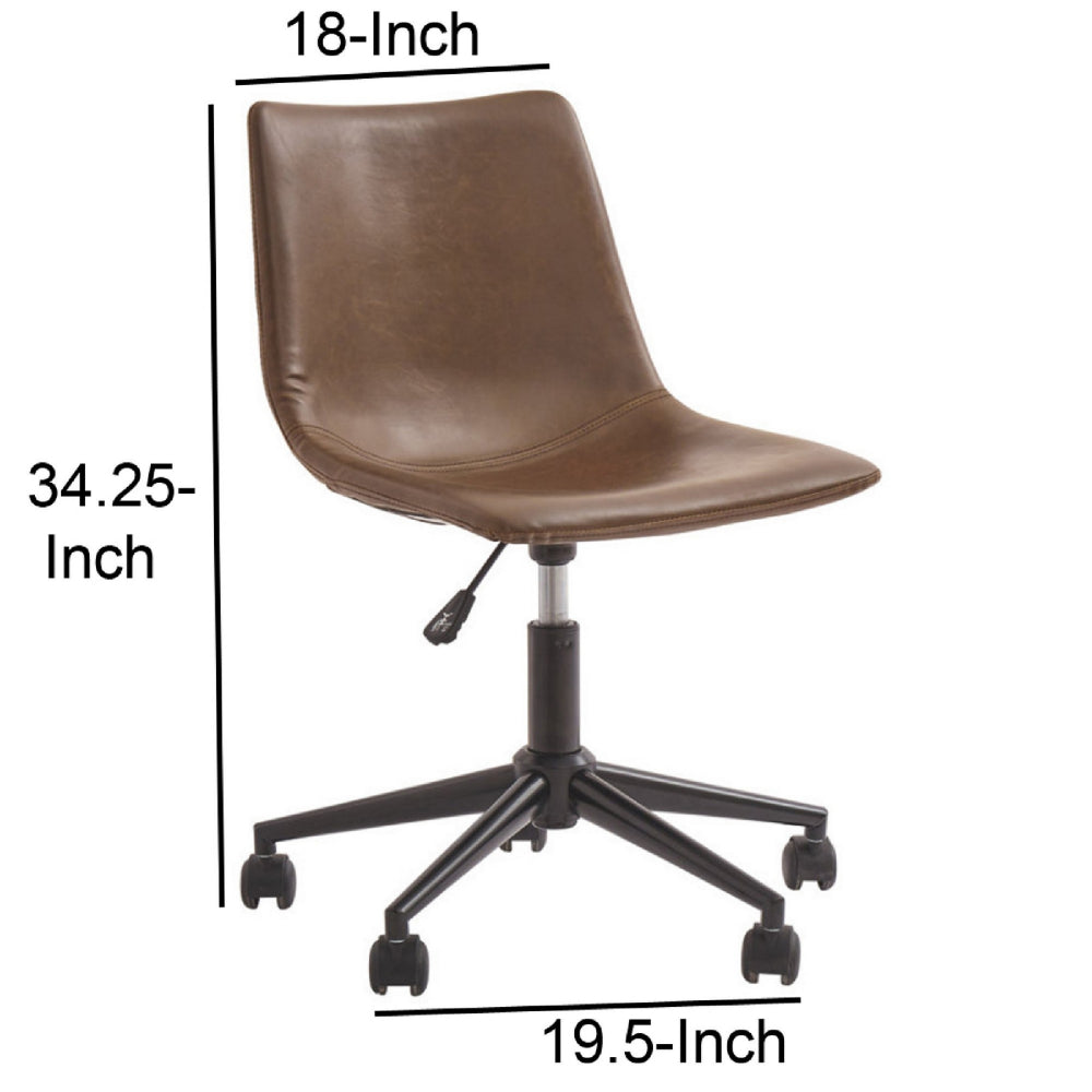 BM190090 - Metal Swivel Chair with Faux Leather Upholstery and Adjustable Seat, Brown and Black