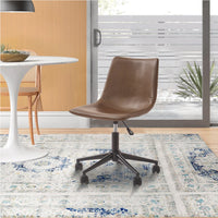 BM190090 - Metal Swivel Chair with Faux Leather Upholstery and Adjustable Seat, Brown and Black