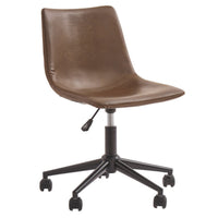 BM190090 - Metal Swivel Chair with Faux Leather Upholstery and Adjustable Seat, Brown and Black