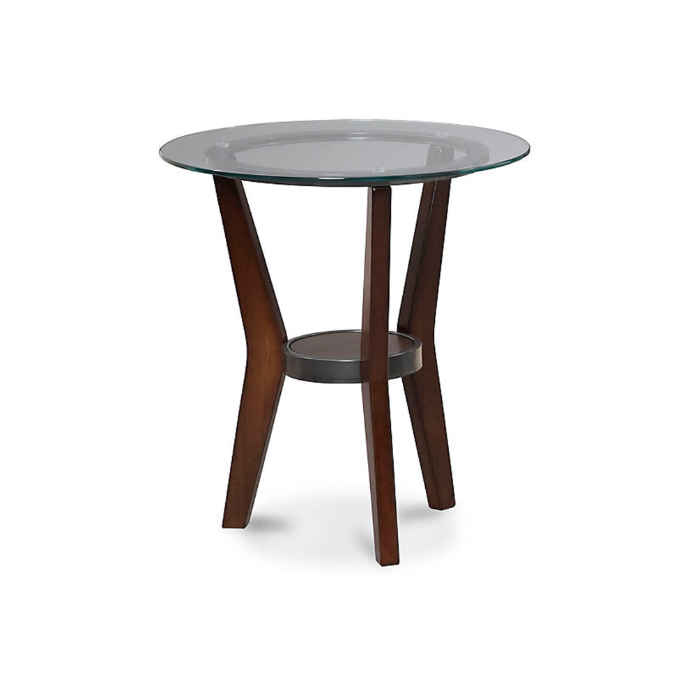 BM190111 - Round Wooden Table Set with Glass Top and Lower Shelf, Set of Three, Brown and Clear
