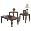 BM190135 - Traditional Style Wooden Table Set with Turned Legs and Faux Marble Top, Set of Three, Dark Brown