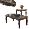 BM190135 - Traditional Style Wooden Table Set with Turned Legs and Faux Marble Top, Set of Three, Dark Brown