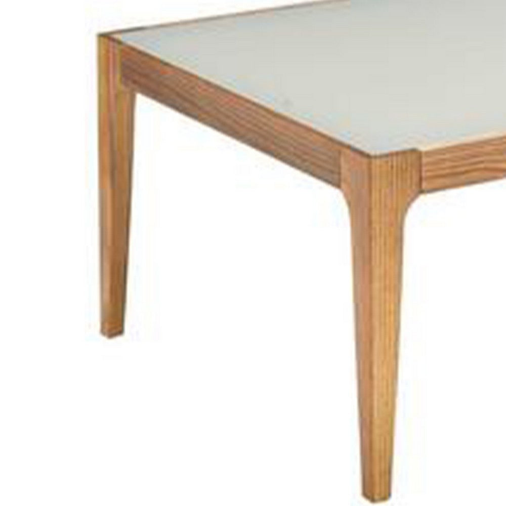 Wooden Frame Rectangular Coffee Table with Beveled Tempered Glass Top, Brown and Clear - AMF-84665