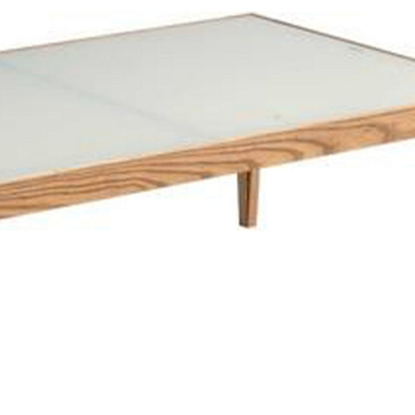 Wooden Frame Rectangular Coffee Table with Beveled Tempered Glass Top, Brown and Clear - AMF-84665