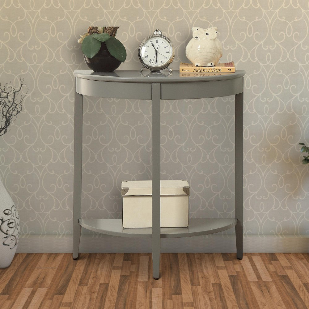 BM191265 - Wooden Half Moon Shaped Console Table with One Open Bottom Shelf, Gray