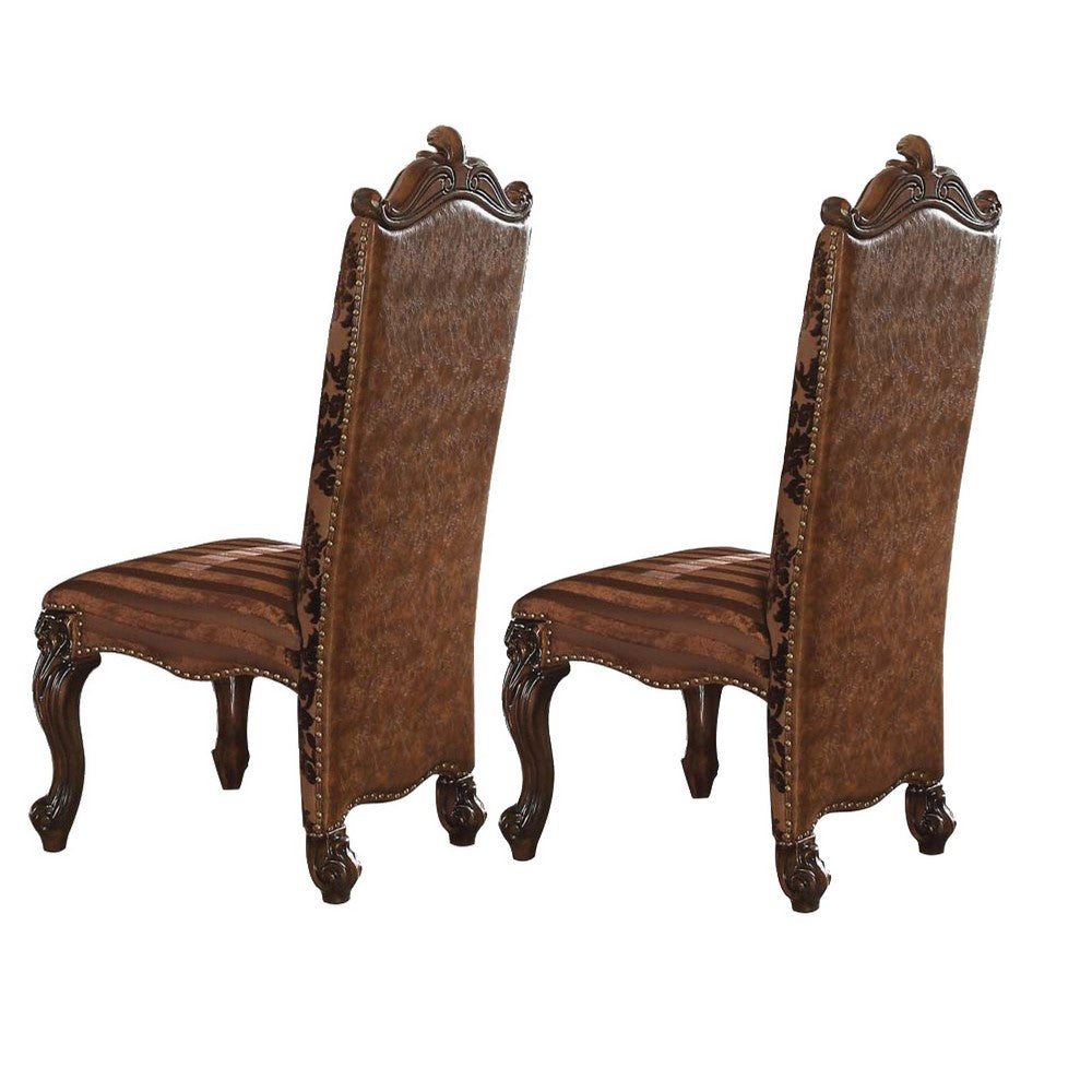 27 Inch Wide Side Chair, Faux Leather, Set of 2, Brown - AMF-61102