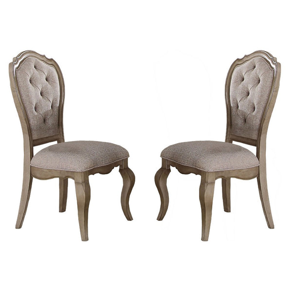 Button Tufted Upholstered Dining Side Chair, Set of 2, Beige - AMF-66052