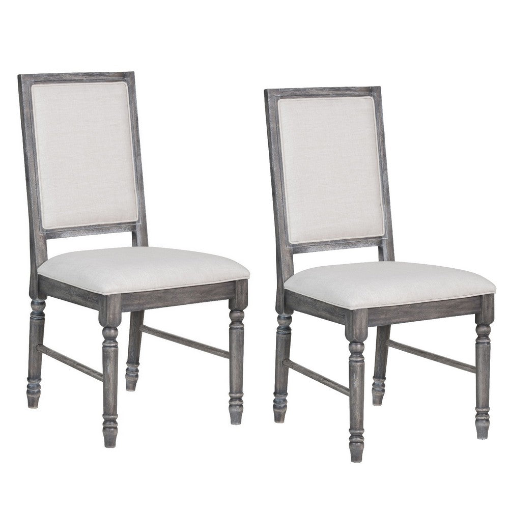 Linen Dining Side Chair with Turned Legs, Set of 2, Gray - AMF-66182