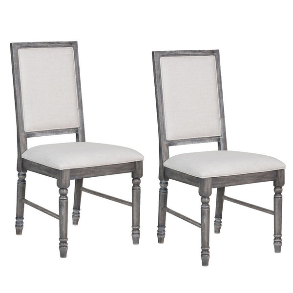 Linen Dining Side Chair with Turned Legs, Set of 2, Gray - AMF-66182