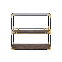 Rechange Glass Top Console Table Metal Tubular Framing and Wooden Shelves, Black and Brown - AMF-90319