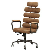 Leatherette Metal Swivel Executive Chair with Five Horizontal Panels Backrest, Brown - AMF-92108