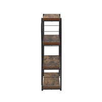 Four Tiered Metal Framed Wooden Bookshelf, Weathered Oak Brown and Black - BM191429