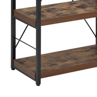 Four Tiered Metal Framed Wooden Bookshelf, Weathered Oak Brown and Black - BM191429