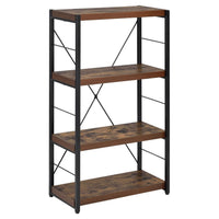 Four Tiered Metal Framed Wooden Bookshelf, Weathered Oak Brown and Black - BM191429