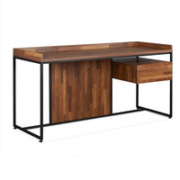 Wooden Top Desk With Rectangular  Metal  frame,  Walnut Brown & Sandy Black - AMF-92445
