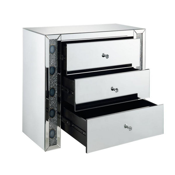 Chest with 3 Drawers and Mirrored Panels, Silver - AMF-90322