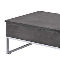 Wooden Coffee Table with Two Lift Tops and Metal Sled Leg Support, Gray and Silver - AMF-81170