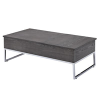 Wooden Coffee Table with Two Lift Tops and Metal Sled Leg Support, Gray and Silver - AMF-81170