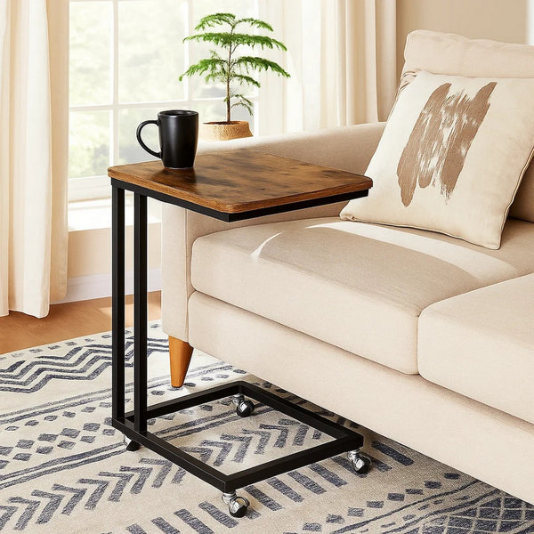 Rustic Wooden Side Sofa Table with Cantilever Iron Base, Brown and Black - BM193922