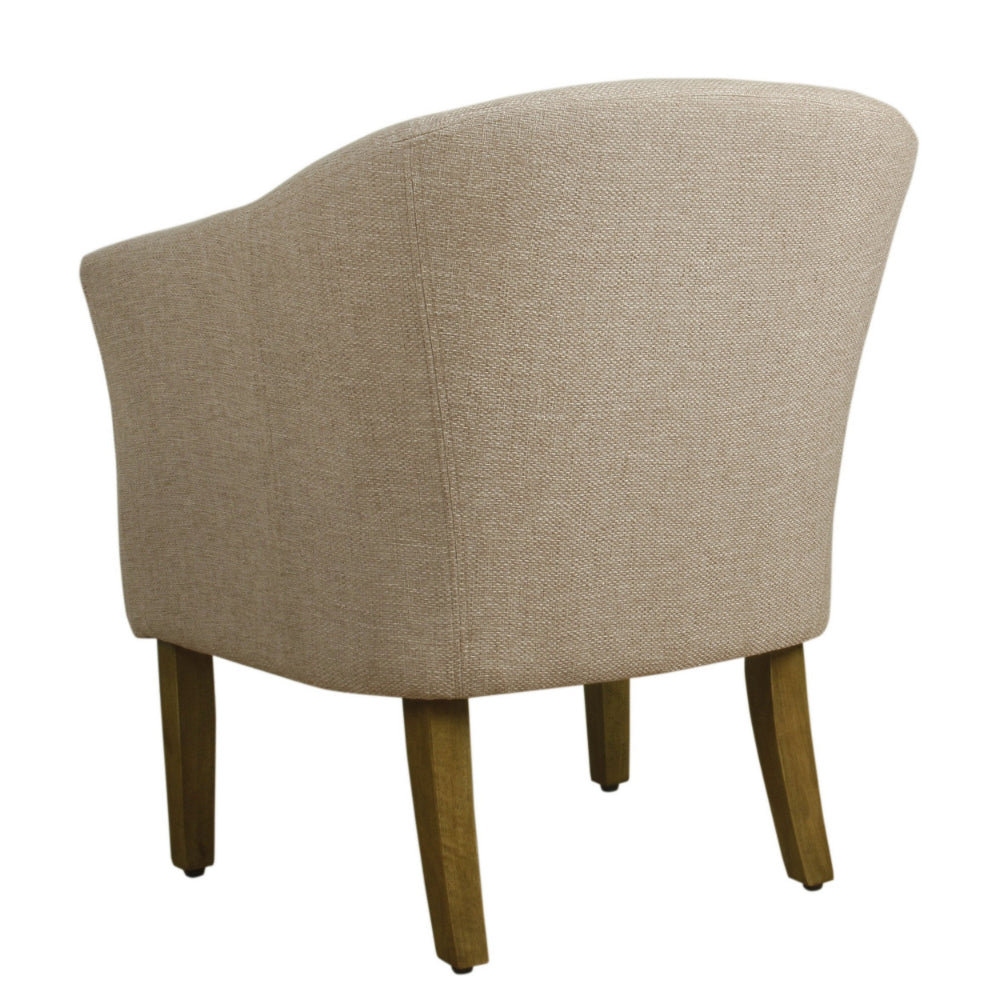 BM194028 - Fabric Upholstered Wooden Accent Chair with Barrel Style Back, Cream and Brown