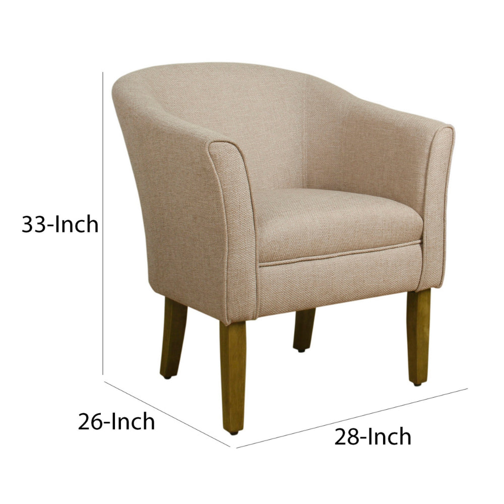 BM194028 - Fabric Upholstered Wooden Accent Chair with Barrel Style Back, Cream and Brown