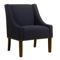BM194074 - Fabric Upholstered Accent Chair with Swooping Arms and Nail Head Trim, Blue and Brown