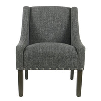 BM194076 - Fabric Upholstered Wooden Accent Chair with Swooping Arms and Nail Head Trim, Gray and Brown