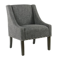 BM194076 - Fabric Upholstered Wooden Accent Chair with Swooping Arms and Nail Head Trim, Gray and Brown