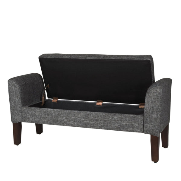 BM194083 - Fabric Upholstered Wooden Bench with Lift Top Storage and Tapered Feet, Dark Gray