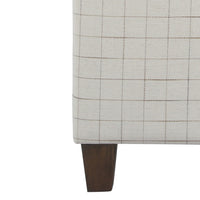 BM194105 - Wooden Square Ottoman with Grid Patterned Fabric Upholstery and Hidden Storage, Beige and Brown