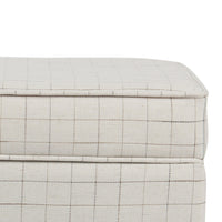 BM194105 - Wooden Square Ottoman with Grid Patterned Fabric Upholstery and Hidden Storage, Beige and Brown