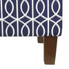 BM194114 - Wooden Ottoman with Trellis Patterned Fabric Upholstery and Hidden Storage, Blue and White