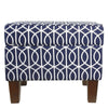 BM194114 - Wooden Ottoman with Trellis Patterned Fabric Upholstery and Hidden Storage, Blue and White