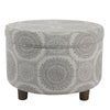 BM194119 - Wooden Ottoman with Medallion Patterned Fabric Upholstery and Hidden Storage, Gray
