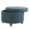 BM194123 - Fabric Upholstered Wooden Ottoman with Lift Off Lid Storage, Teal Blue