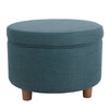 BM194123 - Fabric Upholstered Wooden Ottoman with Lift Off Lid Storage, Teal Blue