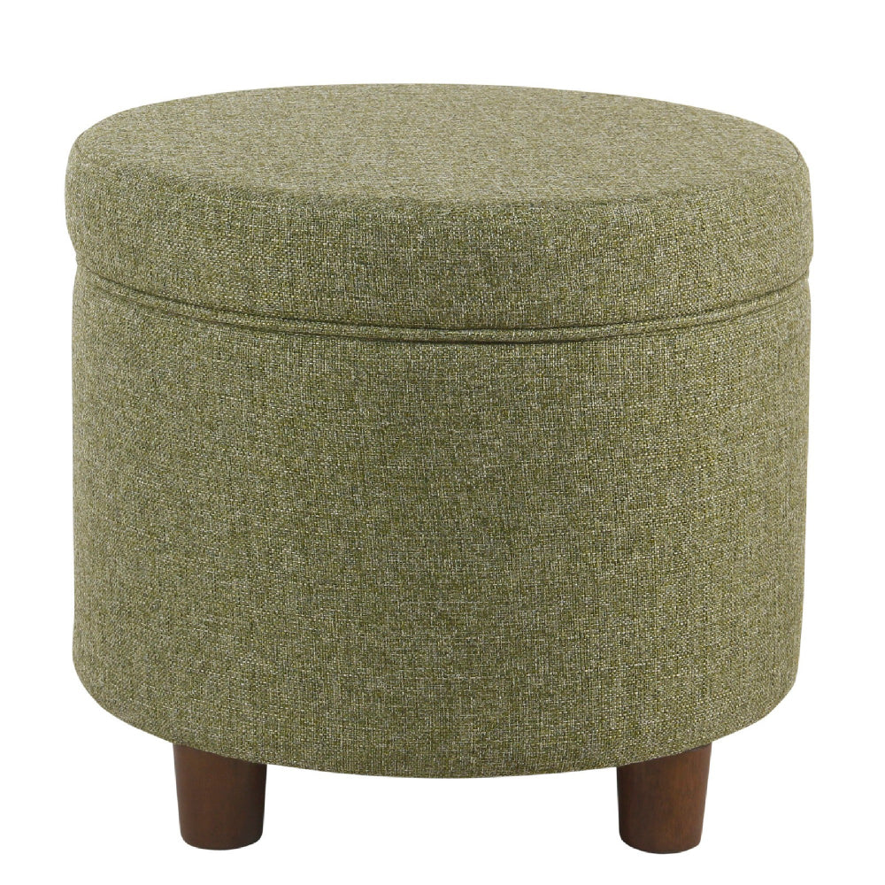 BM194125 - Fabric Upholstered Round Wooden Ottoman with Lift Off Lid Storage, Green