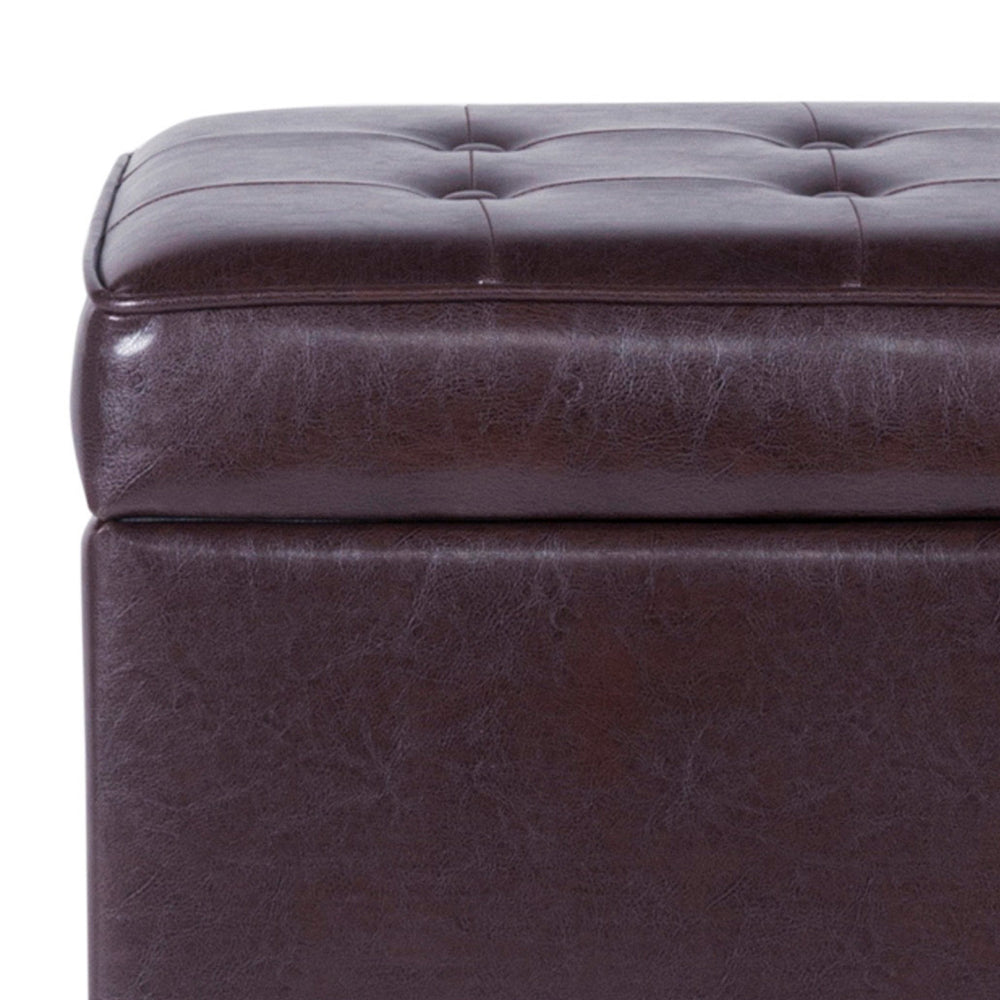 BM194129 - Square Shape Leatherette Upholstered Wooden Ottoman with Tufted Lift Off Lid Storage, Brown