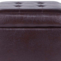 BM194129 - Square Shape Leatherette Upholstered Wooden Ottoman with Tufted Lift Off Lid Storage, Brown