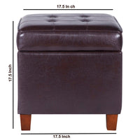 BM194129 - Square Shape Leatherette Upholstered Wooden Ottoman with Tufted Lift Off Lid Storage, Brown