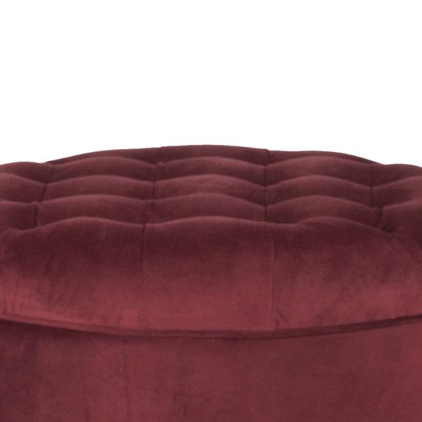 BM194134 - Velvet Upholstered Wooden Ottoman with Tufted Lift Off Lid Storage, Red
