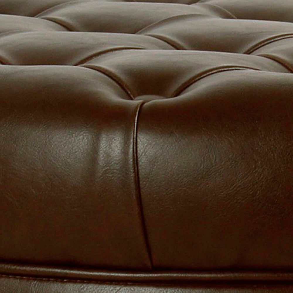 BM194135 - Leatherette Upholstered Wooden Ottoman with Tufted Lift Off Lid Storage, Brown
