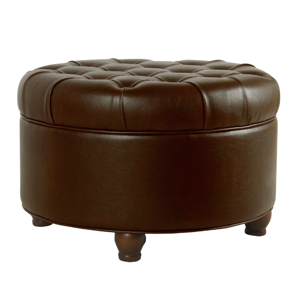 BM194135 - Leatherette Upholstered Wooden Ottoman with Tufted Lift Off Lid Storage, Brown