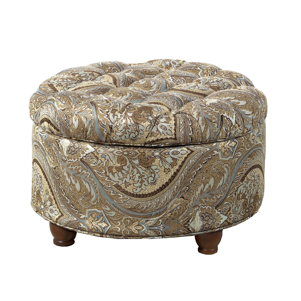 BM194136 - Paisley Patterned Fabric Upholstered Wooden Ottoman with Hidden Storage, Multicolor